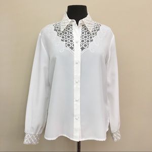 WEYBURN LA REDOUTE Vintage White Embroidered Button Up Blouse Woman’s 12